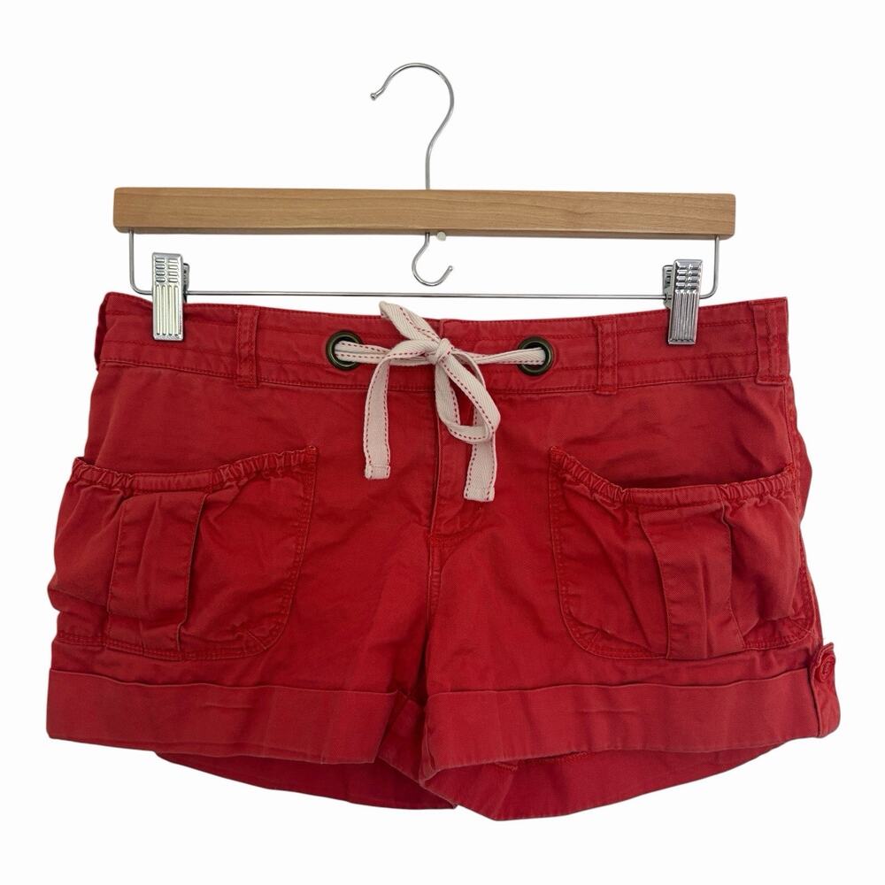 Roxy Coral Pink Ruffle Pocket Shorts Womens Size 3 Roll Cuff Drawstring